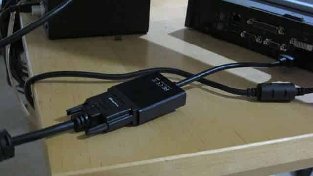 DisplayPort to DVI Adapter plugged into DVI-D cable