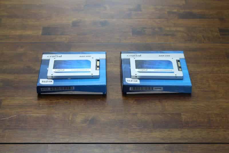 Pair of Crucial MX100 512GB SSDs