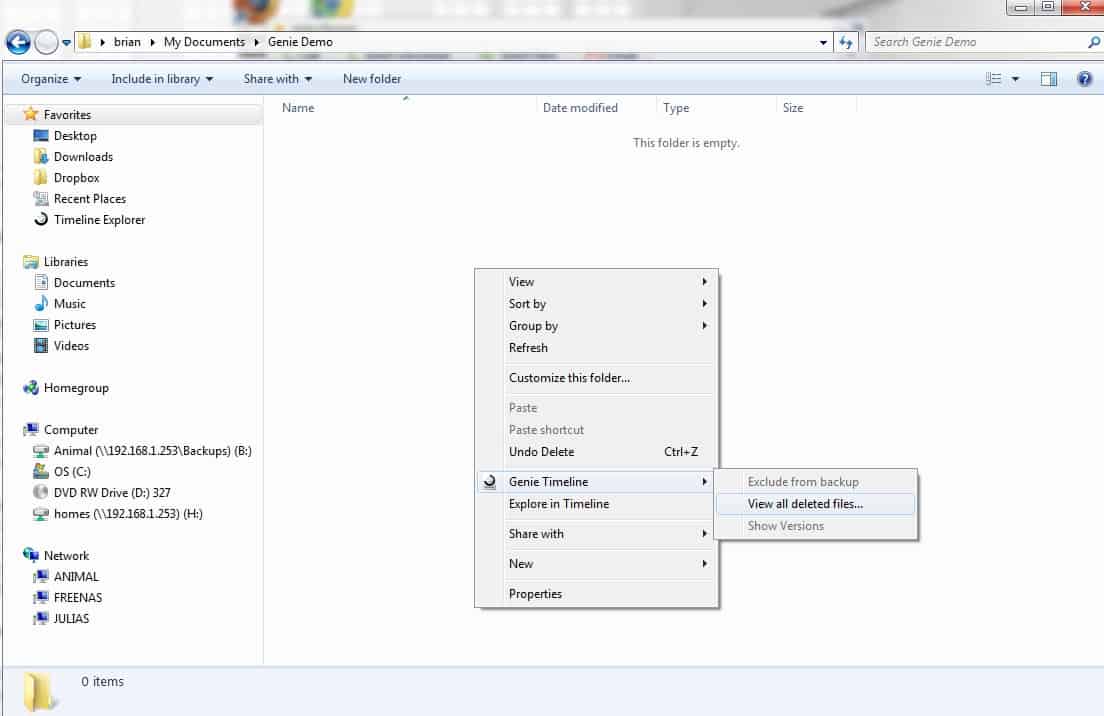 Demo file restoration via explorer context menu.